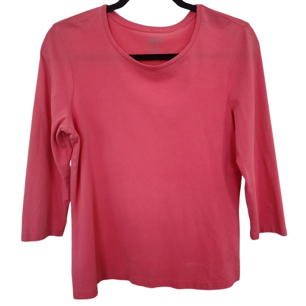 Chicos True Color Pink Pima Cotton 3/4 Sleeve Scoop Neck Top Size 1 M Capsule